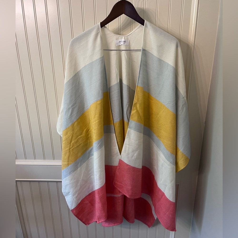 Mer Sea Poncho Sweater Wrap Always By the Sea Color-block Classic Travel Wrap